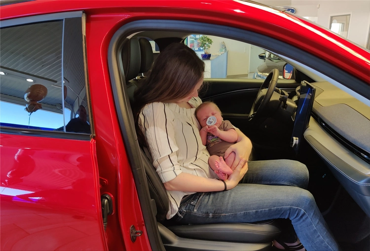 Christine gave birth in the front seat of a Ford Mustang Mach-E Facebook LinkedIn Twitter